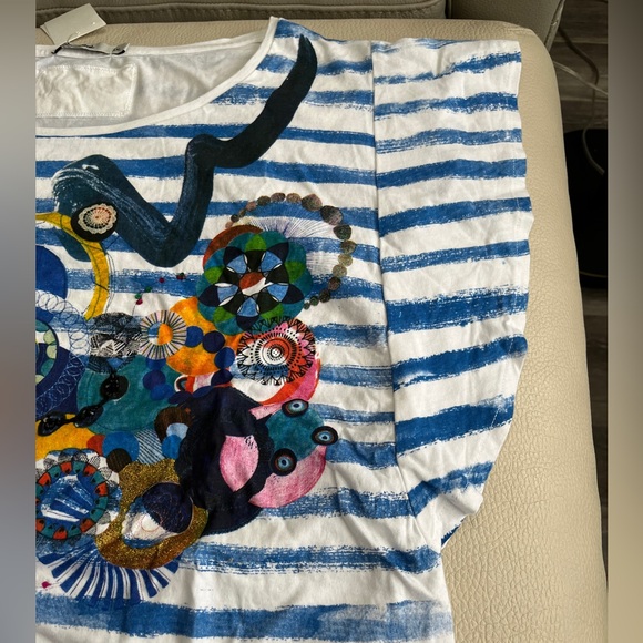 Desigual Women’s Striped Butterfly Sleeve T Shirt - Size XXL - Picture 6 of 12